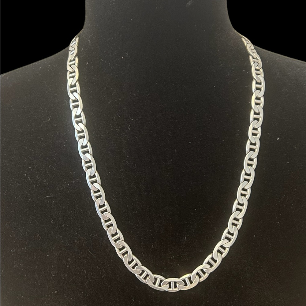 Vintage 24” Italian Sterling Silver Thick Mariner Link Chain 87 Grams!